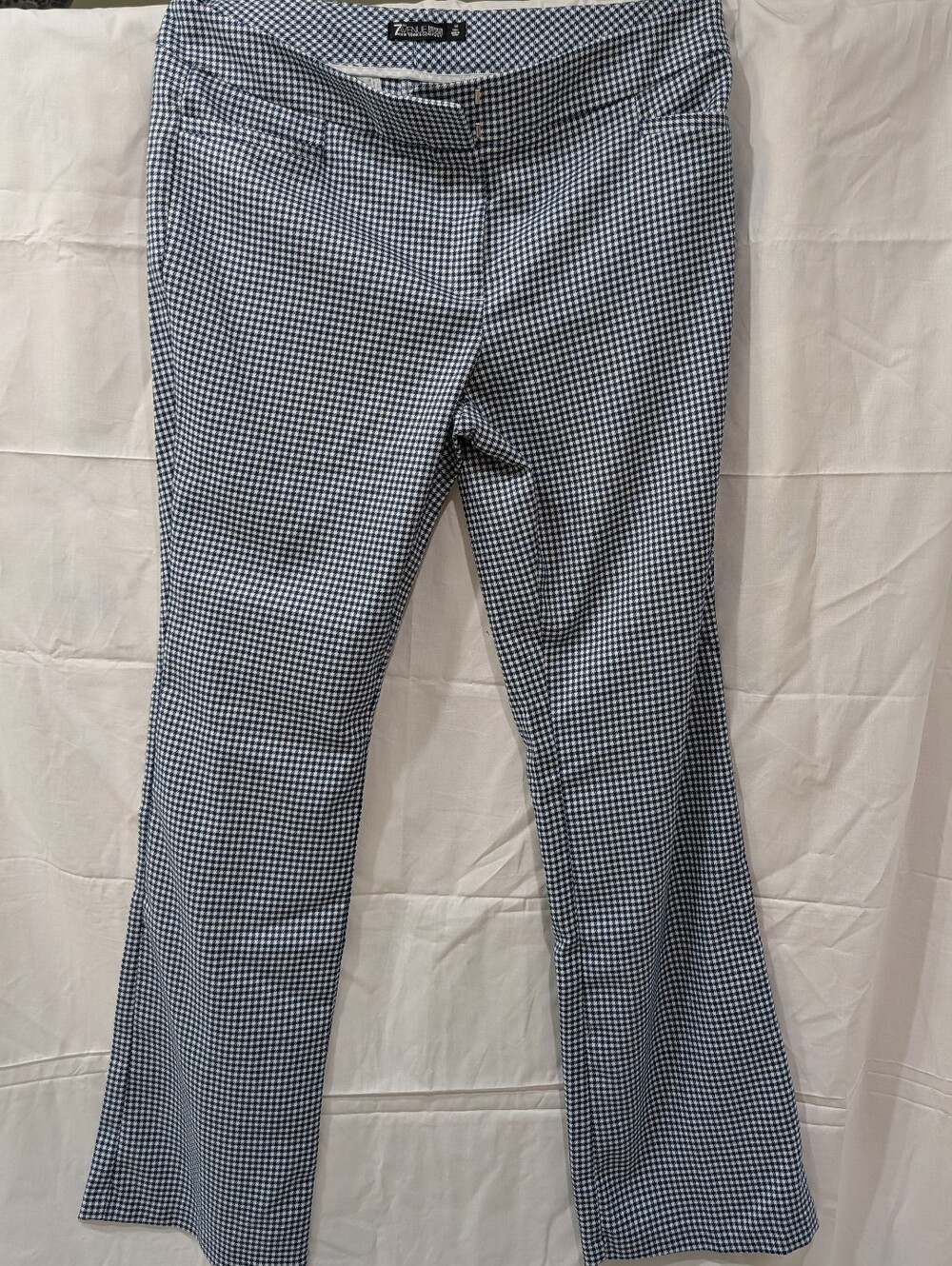 NY&Co 7th Avenue Design Studio Houndstooth Flare Dress Pants 16 Tall Blue White